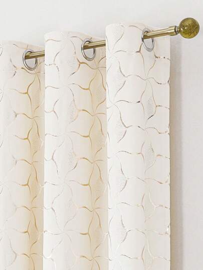 1pc Cream White Velvet Foil Swan Curtain, Modern Style, Light Filtering, Top Hanging Loops, Suitable For Bedroom/Living Room/Office, Villa Window Decor/Vertical, Soft Fabric, Suitable For Various Festivals, Eyelets, Thermal/Privacy Insulation, Applicable For Bedroom, Living Room, Outdoor Doorway