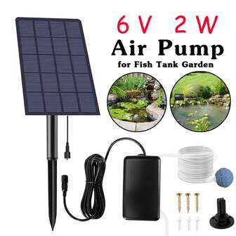 Oxigenador de estanque solar de 2W, bomba de oxígeno solar enchufable, oxigenador de acuario, aireador de oxígeno, bomba de aire para pesca, con piedras difusoras de burbujas de aire para estanque, piscina y acuario de jardín