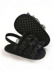 婴儿学步鞋 0-12 个月，舒适柔软蕾丝时尚女婴透气夏季凉鞋 - 黑色 - 查看 2