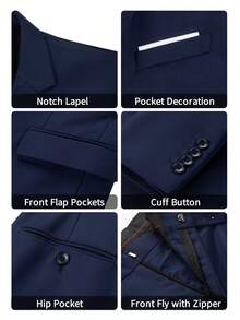 Valentines Day Outfit Men's Suit 3 Piece Blazer Jacket Vest Trousers Casual Fashion Wedding Dating Nightclub Formal Events Gift Business Casual Suits For MenSize XS-XXXL Adult Suit Tuxedo - 藏蓝色 - 查看 6
