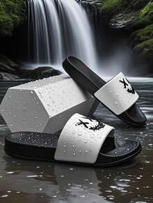 四季室内拖鞋，校园风浴室拖鞋，宿舍拖鞋，情侣拖鞋，户外沙滩拖鞋，运动拖鞋，一脚蹬拖鞋，笑脸图案，活力日常 - 白色 - 查看 9