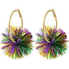 Colorful Mardi Gras Earrings For Women Glitter Carnival Theme Mask Feather Earrings Shiny Big Ball Fireworks Hoop Earrings Charm Fleur De Lis Dangle Earrings Gifts - 球狀薄 - 查看 1