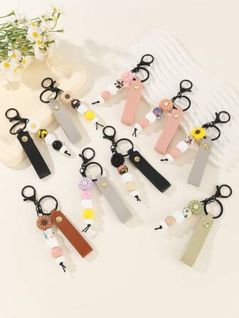 1 pieza Llavero de silicona con estampado floral, elegante y bohemio para fiestas, uso casual y calle, para el Día de San Valentín