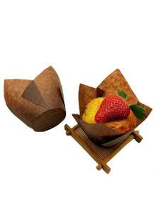 50/100pcs Tulip Baking Cups - Oil Proof, Fryer Paper, Cup Shaped Cake Mold, Unified Baking Standard Size, Non Stick Baking Mold, Suitable For Weddings, Birthday Parties, Valentine's Day, Retro Countryside Decoration, Durable Party Supplies, Birthday Cake Containers, Home Baking Materials, Oil Proof Paper, Dessert Display, Pancake Baking, Cake Mat, Women's Gifts, Home Gifts - Khaki - View 11