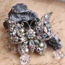 Butterfly Brooch, Luxurious Silver-Toned Frame Adorned With Iridescent Multi-Shaped Rhinestones & Sparkling Crystal Accents, Dazzling Elegant Shimmering Design, Stylish Accessory For Dresses, Blazers, Scarves & Glam-Chic Daily Styling - Bạc - Xem 2