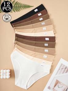 12pcs/Pack Women's Cotton Panties - Seamless Striped Briefs, Breathable Soft & Comfortable, Suitable For Daily Wear