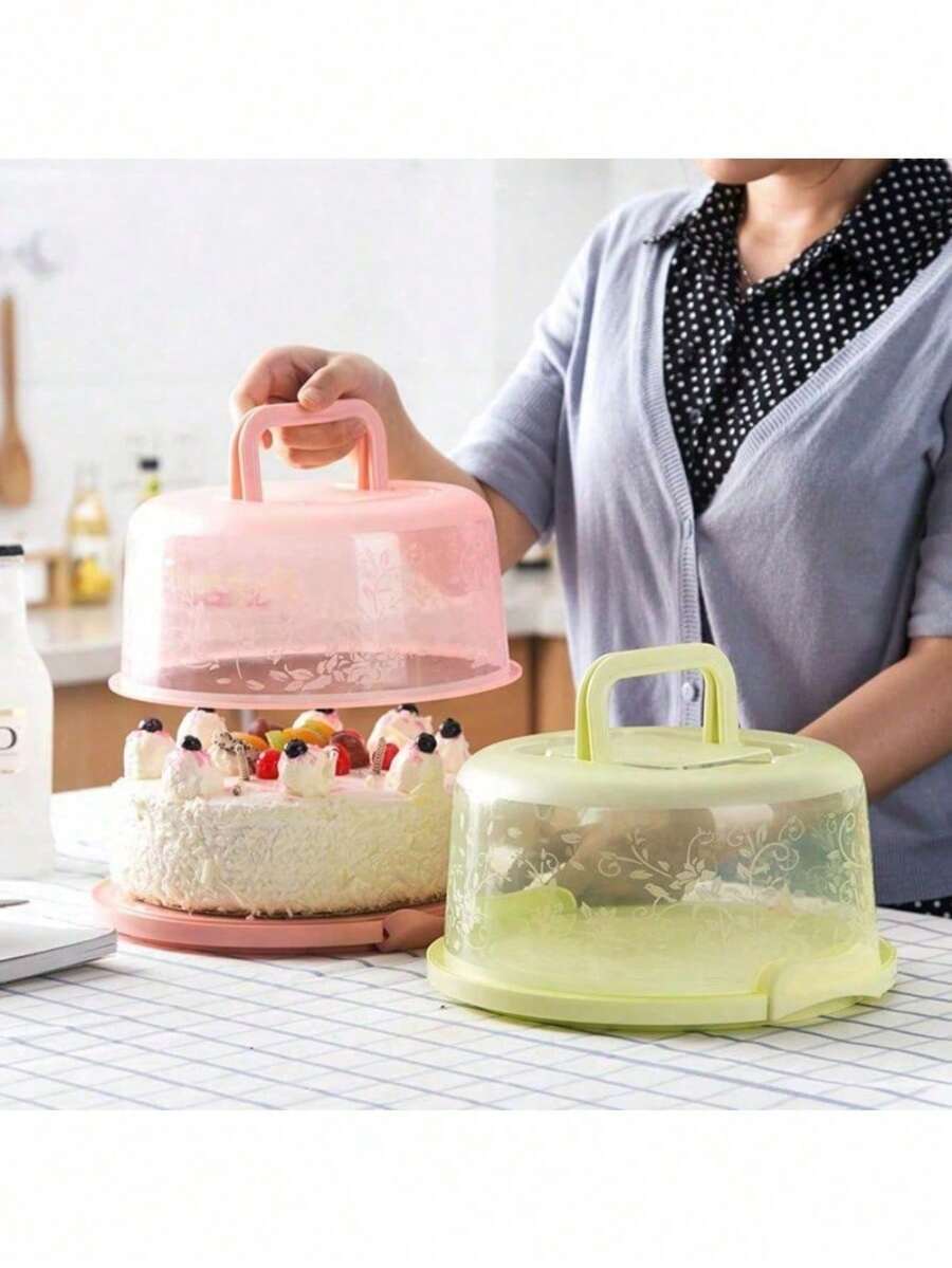 1pc Cake Storage Box Round Handheld Cupcake Container Cake Box Plastic Bar Kitchen Tool Birthday Suppily - Multicolor - View 1