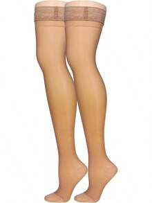 Medias de compresión transparentes Truform, 15-20 mmHg, longitud hasta el muslo para mujeres, beige denier, manguera de soporteédico para mujer, mediana - Gris pardo - Ver 3