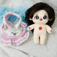 1件毛绒时尚娃娃服装，可搭配不同服饰，可选配骨架（骨架可活动娃娃的手臂和腿部），送给朋友的完美礼物，长长的深棕色头发。可爱的连衣裙。 - 彩色 - 查看 9