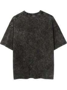 2026 LC Retro Printed Washed's Short Sleeve Shirt, Loose Fit Slim Fashion Loose Design Casual Daily WearT-Shirt, Retro-Shirt, Clothing Autumn And Winter,Male And Female Neutral Short Sleeves,Clothes Plus Size,Sweatshirt,Clothes Women,Tops,New Year's Clothing,Womens Tops,Spring,Summer Tops Women,Spring Clothes,Vacation Outfits Women,Valentines Gifts,Summer Outfits - 黑色 - 查看 4