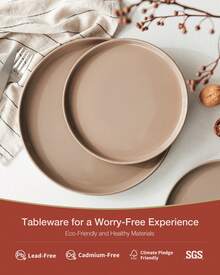 Richmount 18 Pieces Dinnerware Sets, Dishes Set For 6, Plates And Bowls Set, Perfect For Your Friend For Housewarming, Thanksgiving, Christmas - 棕色 - 查看 5