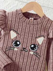 年轻女孩时尚休闲可爱刺绣图案长袖连衣裙 - 藕粉色 - 查看 4