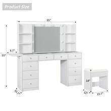 Yanosaku Vanity With Power Outlet, Vanity Desk With Mirror And 10 LED Lights, 10 Drawers Makeup Vanity With 6 Shelves, Fold-Up Panel, Vanity Table With Chair For Bedroom - 查看 2