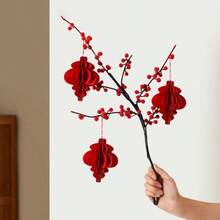 1pc 16 Styles Red Chinese Lantern, Honeycomb Folding Paper Lantern, Chinese New Year Decoration Lantern, Spring Festival Celebration Decor, Non-Electric, Wedding Lantern, Wall Hanging, Festival Party Room Decor, Chinese New Year Gift - Multicolor - View 9