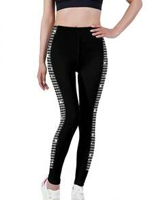 Women's Plus Size Leggings, Stretchy Polyester, Elegant Striped Pattern, All-Season Comfort, Knit Fabric, Fashion Casual Wear - phong cách - Xem 3