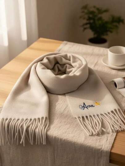 1pc Customized Cashmere Scarf, Soft & Luxurious Winter Shawl, Can Be Embroidered With Initials, A Gift For Her