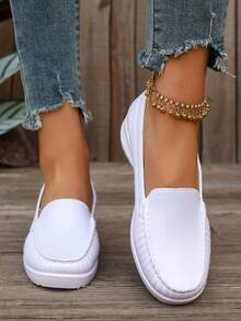 Zapatos planos de mujer de un solo color de EVA (copolímero de etileno y acetato de vinilo), adecuados para el hogar, vacaciones, oficina, todas las estaciones - Blanco - Ver 2