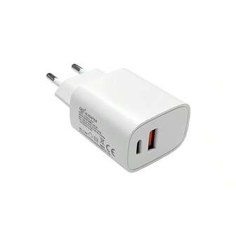 GaN EU-kontakt 20W snabbladdare, dubbla portar USB-A och typ-C PD snabbladdningsadapter, kompakt bärbar reseladdare för iPhone 16 Pro/15/14, Samsu Galaxy S25/S24, iPad, vitt litet strömblock