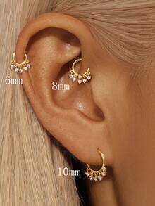 1Pc 925 Sterling Silver Fashion Classic 6mm 8mm 10mm Overlapping Ear Bone Piercing Hoop Earring Suitable For Women'S Daily Wear Parties And Banquet Occasion - Multicolor - View 9
