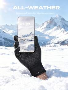 1双男士冬季保暖防风手套，防水防寒防滑绒面触屏手套，户外运动钓鱼骑行滑雪登山防滑手套，带拉链男士摩托车指套手套 - 黑色 - 查看 3