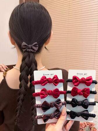 8pcs/Set Adult Versatile Solid Color Bow Scrunchies, Simple Elegant High-Quality Hair Ties, Durable & Stretchy, Suitable For Gifts & Daily Use ,Ponytail Holders ,Hair Elastics ,Hair Rubber Bands ,Hair Rope