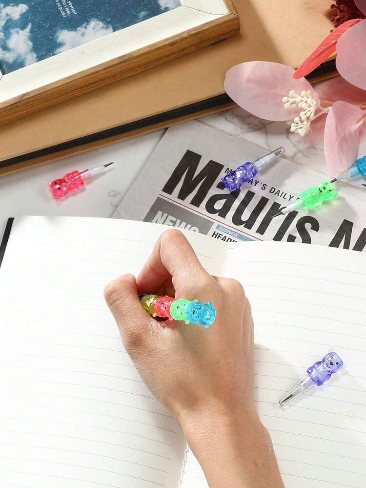 60 piezas de lápices de oso de plástico apilables, 5 en 1 coloridos y apilables, adecuados para fiestas de cumpleaños, fiestas con temática de osos, útiles escolares y otros accesorios divertidos - Multicolor - Añade 3