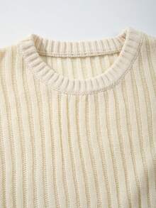Men's Vertical Ribbed Knit Sweater, Crew Neck Short Sleeve Loose Fit American Minimalist Solid Color Knit T-Shirt, Spring Summer Versatile Casual Base Layer - Apricot - View 8