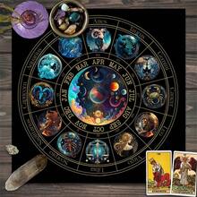 1pc Black Enchanting 12 Constellations Divination Altar Cloth - Vibrant Polyester Altar Mat With Celestial & Floral Design For Tarot Reading, Witchcraft & Astrology, Tarot Tablecloth Boho Playmat Cloth Home Decor - Multicolor - View 5