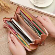 Women's Fringe Long Wallet Cute Coin Purse Zipper Credit Card Holder Fashionable And Simple Heart Embroidery Wallet Gift Gift Present Heart Purse(Heart Pattern Random) Wallet Purse Wallet Wallet Keychain Wristlet Wallet - Màu xanh lam - Xem 3