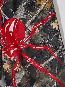 2pcs/Set Older Boys Casual Street Fashion Disguise Letter & Spider Graphic Tee And Camouflage Print Wide Leg Pants Outfit, Spring/Summer - White - View 8