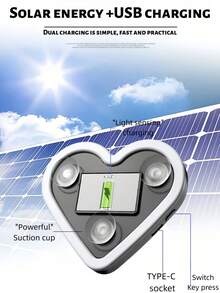 1 pieza Luz de neón LED con forma de corazón alimentada por energía solar, lámpara de ambiente con forma de corazón, luz ambiente LED inalámbrica incorporada, adecuada para tu coche - Multicolor - Ver 7