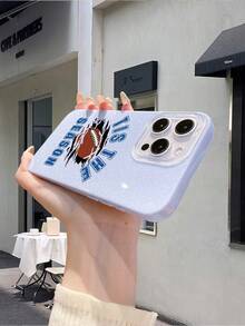 1pc Premium Blue IMD Glitter Phone Case, Football Letter Print Pattern Shockproof Protective Cover, Compatible With Iphone//OPPO/Vivo/Redmi//Transsion Series - Blue - View 2