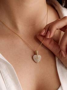 Customized Engraved Text Necklace With Synthetic Stone, Openable Heart-Shaped Pendant, Girlfriend/Couple Combination, Stainless Steel Engraved Name Necklace, Valentine's Day/Christmas Gift - Multicolor - View 2