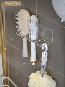 Clear Acrylic Bathroom Organizer No-Drill Wall-Mounted Storage Rack Waterproof Adhesive Row Hooks Bathroom Kitchen Bedroom Back To School Essential Accessories For Hair Accessories Toiletries Comb Toothpaste - Multicolor - View 7