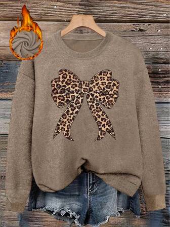Women's Casual Fashion Elegant Leopard Bow Pattern Sweater For Fall
