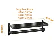 23.6 Inch Black Towel Rack, Suitable For Bathroom Towel Rack, With Double Bars, Wall Mounted Holder For Washroom, With Hooks, Stainless Steel Hotel Bathroom Rack (15/19/23.6 Inch) - Black - View 5