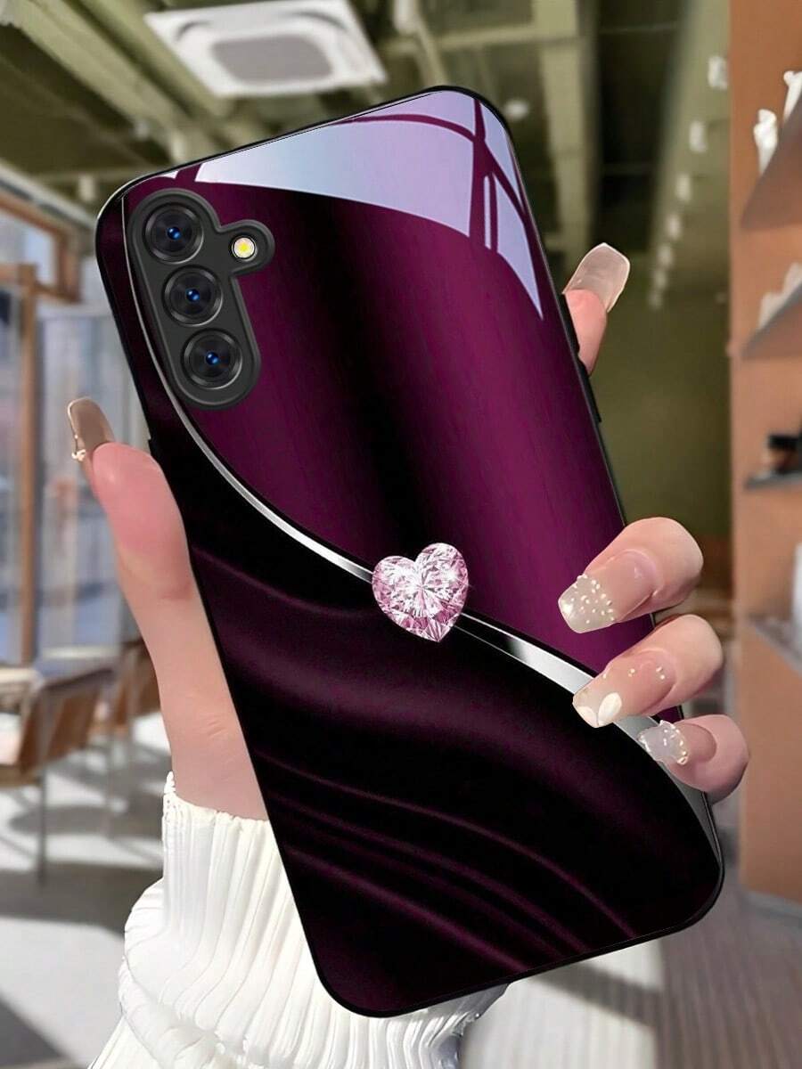 Purple Diamond Heart Glass Phone Case. Suitable For IPhone 17, 16, 15, 14, 13, 12, 11, Pro Max Plus, And Galaxy S25/24/23/22/21/ULTRA/PLUS/FE/Able-Pri71/56/55/54/53/52/36/35/34/26/25/23/16/15/14/13/06. A Tailor-Made Phone Case For Fashionable Perfection. - 彩色 - 查看 1