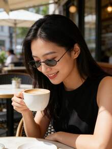 1pc Metal Frame Oval Fashion Decorative Glasses, Suitable For Everyday Use For Summer Beach Vacation,Outdoor,Travel - black gray - View 7