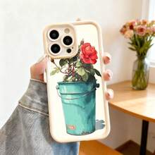 Cubierta de telefono con borde negro para iPhone 14 Pro Max con estampado de cubo turquesa con rosa roja y hojas verdes ideal para uso diario y estilo elegante - Café integral - Ver 4