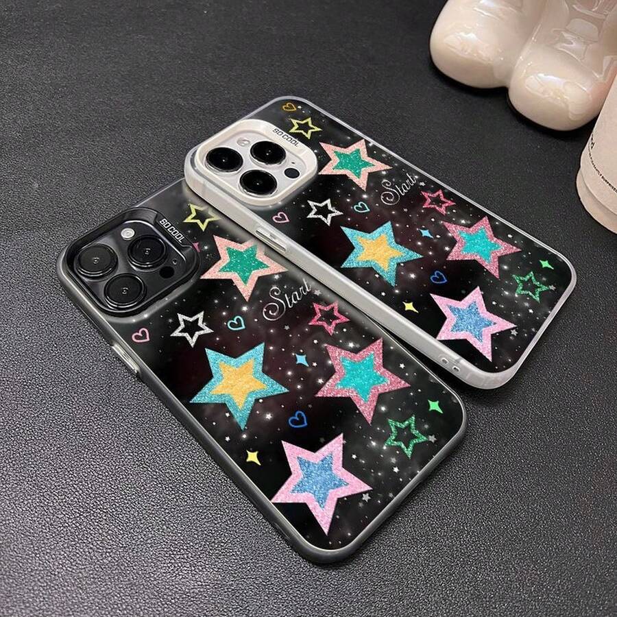 The stars twinkle For  17 16 16E 15 14 13 12 11 Pro Max 17 Air 16 Plus luxury matte hemming anti-drop IMD color personalized laser backplane protection cover - CYK Thestarstwinkle Plata - Ver 1