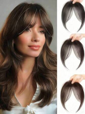 1 pieza Extensión de cabello con flequillo central y flequillo francés oblicuo perfecto para uso diario