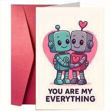 Romantic "YOU ARE MY EVERYTHING" Valentine's Day Greeting Card, Featuring Robot Couple And Heart Design, Quality Greeting Card With Envelope (4.72x6.7in), Perfect Gift For Wife/Husband/Boyfriend/Girlfriend - Multicolor - View 10