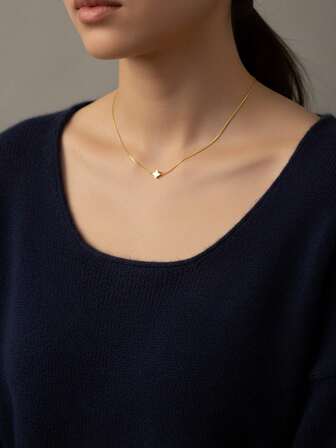 1pc Minimalist Stylish Delicate Small Starburst Pendant Necklace, Stainless Steel Women's Everyday Accessory Gift