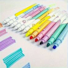 Bộ 6 bút dạ quang có thể xóa được, bao gồm bút dạ quang và bút màu pastel, nhiều màu sắc, bút dạ quang hai đầu có thể xóa được, không lem mực, thích hợp cho việc ghi nhật ký theo phương pháp Bullet Journal. - Nhiều màu - Xem 4