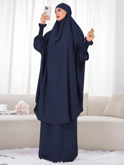 2 pezzi Set di abito abaya comodo e ampio in tessuto nida, adatto per preghiere all'aperto, per tutte le stagioni, abbigliamento islamico , khimar hijab jilbab per la preghiera
