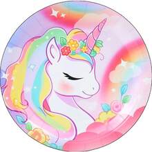 72件套彩虹独角兽生日派对用品套装，7/9英寸深蓝色和金色箔纸盘，苹果蓝金色箔纸盘、纸杯、餐巾纸，适用于生日、婚礼、派对餐具 - 彩色 - 查看 10