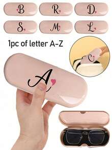 1pc Cream-Color Solid Eyeglasses Case, New Minimalist Design, Portable, Waterproof & Dustproof (Small, Plastic Material) Letter Eyewear Hard Case