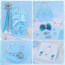 Conjunto de Accesorios de Disfraz de Princesa, Conjunto de Joyería para Niñas, Joyería de  Sirena Unicornio con Corona Varita Collar Pulsera Pendientes Bolso Accesorios para el Cabello para Fiesta Disfraz Regalo - Azul - Ver 4