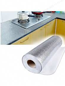 1卷银色铝箔厨房防油贴纸，适用于炉灶、壁龛、厨房背板，防油防水，易于清洁，自粘可移除，厨房装饰 - 銀色 - 查看 2