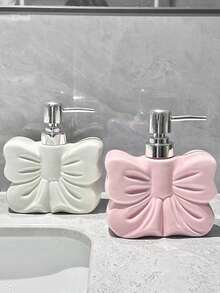 1pc Nordic Style Cute Bow Refillable Shampoo/Body Wash Bottle, High-End Bathroom Decor, Birthday/Holiday Gift, Suitable For Men & Women, Autumn Decor, Back To School Decor, Room Decor, Home Decor, Valentine's Day Gift, Back To School Gift, Eid Al-Fitr Decor, Eid Al-Fitr Gift - Multicolor - View 5